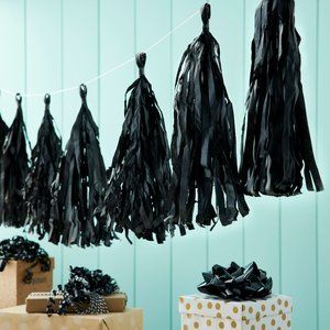 Tissue Tassel Garland Black 6 Ft Wedding Birthday Party Decor Black White Theme